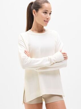 Athleta Coaster Luxe Recover Pullover Sweatshirt off white Womens XS NEW